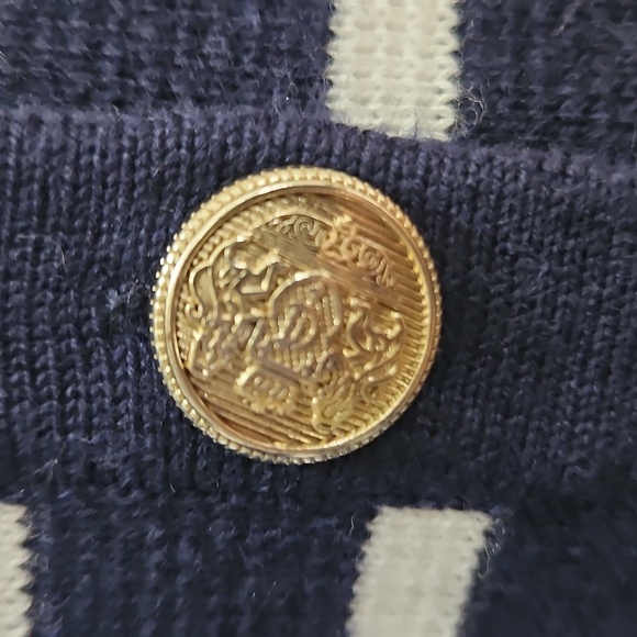 Nine West Navy Striped Gold Button Up Cardigan Sz XL - Picture 4 of 7